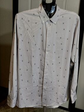 Fried Denim Mens Skulls & Stripes Long Sleeve Button Down Shirt SIZE LARGE SLIM